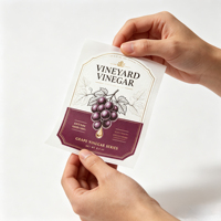 Étiquettes personnalisées en rouleau avec illustration de raisin vintage et bordure dorée, autocollants pour vinaigre de raisin pour l'impression d'emballages de bouteilles en verre
