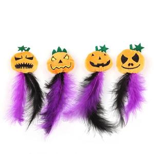Nouveau jouet pour <span class=keywords><strong>chat</strong></span> en <span class=keywords><strong>peluche</strong></span> Citrouille d'Halloween Visage de fantôme, avec son BB intégré, résistant aux morsures, pour le nettoyage des dents, jouet à mâcher en plumes - Product Image 4