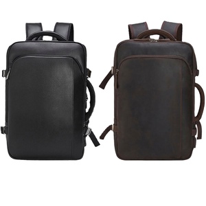 Customized logo Luxury <b>Black</b> and Brown Large Capacity USB Travel Briefcase Convertible Genuine Leather Laptop <b>Backpack</b> for Man - Product Image 1