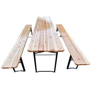 Mesa y banco de jardín de cerveza plegable de madera para exteriores de 220x70 con patas de <span class=keywords><strong>metal</strong></span>, bancos plegables de cerveza para eventos - Product Image 1