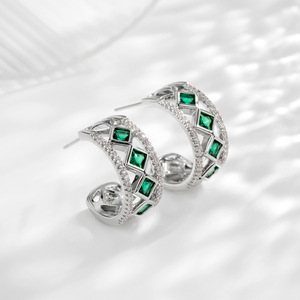 MUYU Geometric Stud Earrings 925 Silver Gold Green Zircon Everyday Wear - Product Image 2
