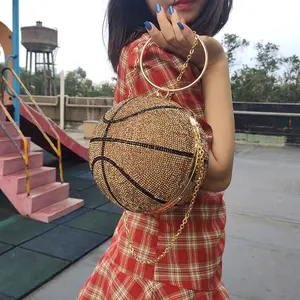 Basketball Diamond Ball JO Design Women Party Tote Purses Shoulder Chain Bag Football Rhinestone Bag Clutch Handbag
