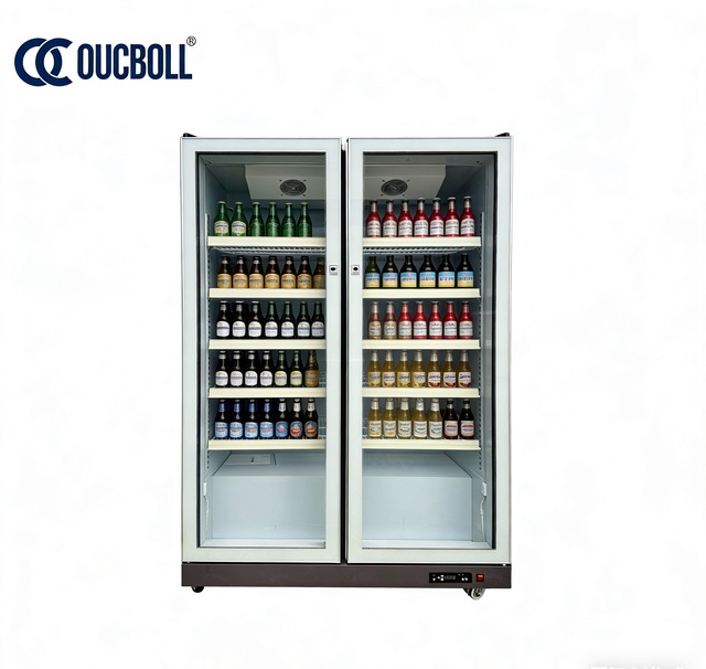 High Quality Electric Upright Display Fridge Freezer Two Glass Doors Showcase Cooler Chiller Commercial Refrigerator Household