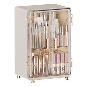 Cosmetic Storage Box Desktop Dustproof <b>Makeup</b> Organizer With <b>Drawers</b> Creamy Yellow Porcelain White Large Capacity - Product Image 4