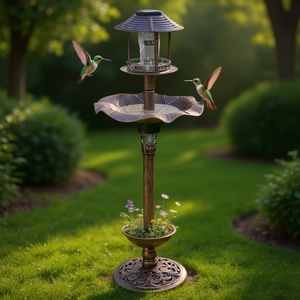 Fuente Solar para Baño de Pájaros con Pedestal de Bronce para Exteriores, Jardinera Iluminada Vintage para Jardín, Comedero Decorativo para Patio - Product Image 2