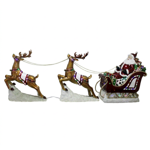 Two Reindeer <b>Pulling</b> Sleigh with LED <b>Lights</b> - Product Image 1