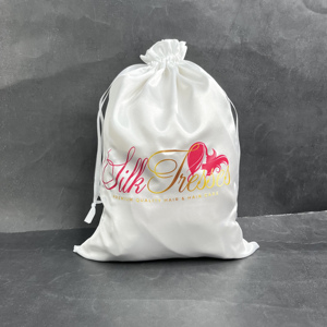 Custom Satin <b>Drawstring</b> <b>Bags</b> with Heat Transfer Print - White Hair Extension Pouch for Jewelry Satin Hair <b>Bags</b> - Product Image 4