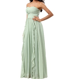 Fabricant de vêtements sur mesure – Robe de bal longue en mousseline de soie vert sauge, sans bretelles, torsadée devant, convertible, pour demoiselle d'honneur, grande taille, avec volants - Product Image 4