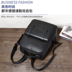 Men's Genuine Leather Backpack 20-35L Waterproof Business Travel Laptop Bag Solid Color Black - Product Image 4