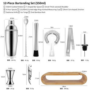 Rượu vang thiết lập với giá gỗ để lưu trữ dày thép không gỉ Cocktail Shaker Glass Cocktail Set cho bar tụ họp - Product Image 4