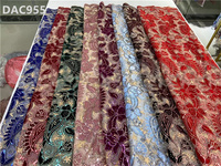 Tissu en dentelle africaine brodée de paillettes découpées au laser, 100% polyester élastique pour robe de soirée