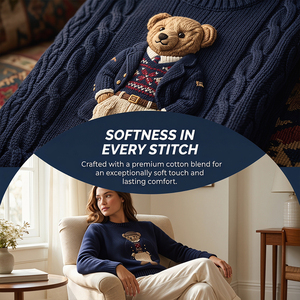 Pull jacquard personnalisé motif ours pour femme, tricot léger 7GG, style rétro, motif animal, mélange de laine pour le <span class=keywords><strong>printemps</strong></span> - Product Image 4
