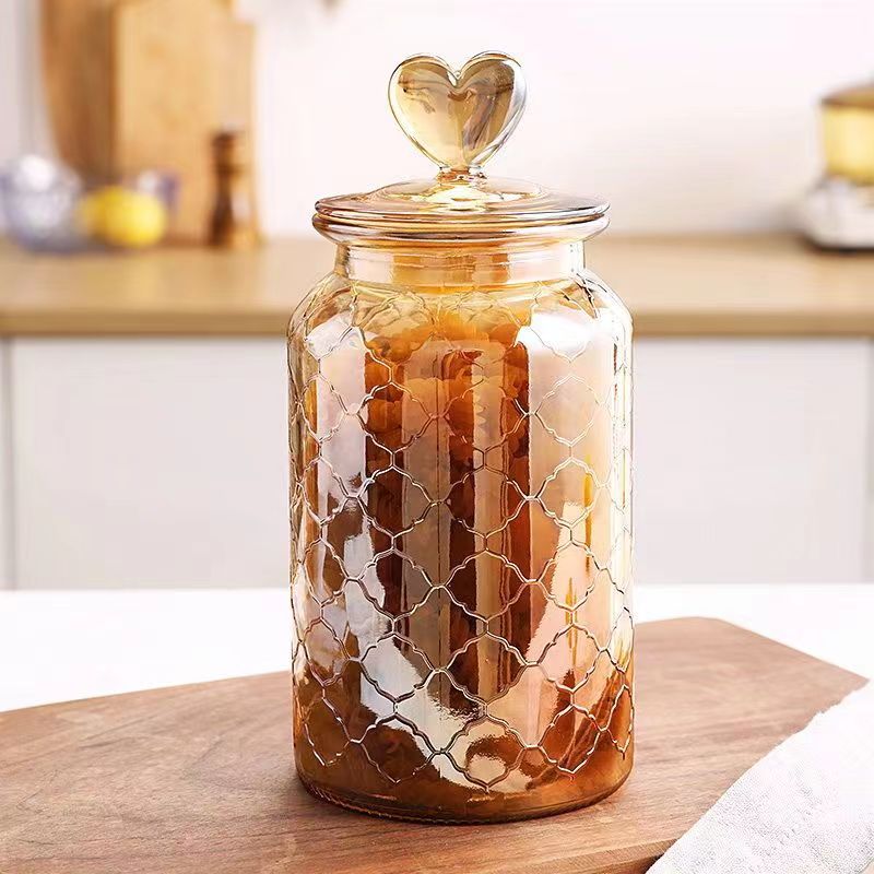 Clear Embossed Amber Glass Jar For Storage Food OEM Logo Glass Jar In Stock Fast Shipment