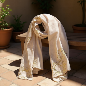 Sciarpa Lunga in Cotone TR Angelina a Righe Floreali con Lamina d'Oro 70x180cm, Abbigliamento Etnico - Product Image 3