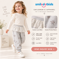 Pantalon de jogging pour filles Smiledotkids personnalisé avec dentelle à la taille, imprimé floral, tissu doux, OEM ODM, faible MOQ, vente en gros pour tout-petits et enfants