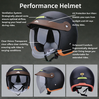 Casque de moto en gros, casque de moto léger demi-face vintage rétro pour hommes