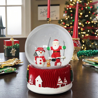 Globe d'eau de Noël Père Noël et bonhomme de neige-Globes de neige de Noël artisanaux en résine faits à la main avec lumière LED pour cadeau de vacances et décorations pour la maison