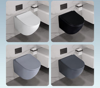 Système de toilettes suspendues au mur, montage au sol, chasse d'eau cyclonique noire, télécommande, siège chauffant, design moderne