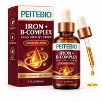 PEITEBIO Gouttes de fer et complexe B saveur poulet, absorption rapide, supplément liquide sûr pour l'énergie et la vitalité quotidienne, 2 FL OZ 60