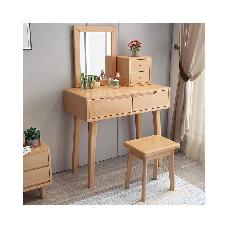 Tocador de maquillaje con espejo y taburete, muebles de dormitorio, mesa de maquillaje de madera