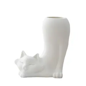 Vaso cerâmico branco nórdico em forma de animal Arranjo de flores secas vaso casa tabletop decoração