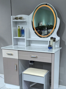 Coiffeuse Moderne et Minimaliste avec Plateau en Verre, Miroir Intégré, <span class=keywords><strong>Meuble</strong></span> <span class=keywords><strong>de</strong></span> Rangement Luxe Tout-en-un pour Chambre à Coucher - Product Image 4