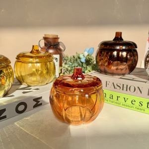 Portacandele a Forma di Zucca <span class=keywords><strong>in</strong></span> <span class=keywords><strong>Vetro</strong></span> con Coperchio, Barattolo <span class=keywords><strong>Vintage</strong></span> per Candele Aromaterapiche, Decorazione - Product Image 6