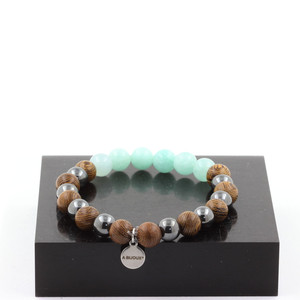 Amazonite + Hematite + wood 8 mm <b>beads</b> <b>Bracelet</b>. Made in France - Product Image 1