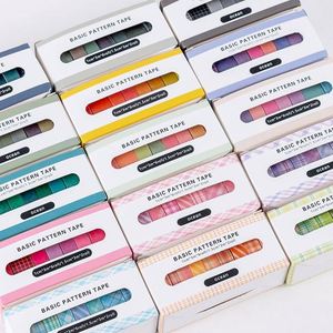 Juego de Cintas Decorativas Washi de Papel con Diseños Modernos y Personalizables - Cuadros/Rayas, 1cm/1.5cm de Ancho, 3m de Largo, para Diario - Product Image 1