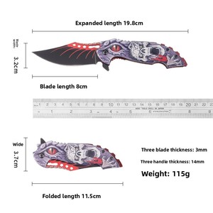 Couteau de poche tactique pliant <span class=keywords><strong>Demon</strong></span> Skull avec poignée imprimée en 3D, lame en acier inoxydable 3Cr13 à revêtement noir, pointe tombante, EDC, pour l'extérieur - Product Image 3