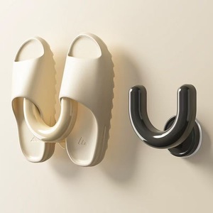 Estante de succión <span class=keywords><strong>para</strong></span> zapatillas de baño, estante de drenaje <span class=keywords><strong>para</strong></span> inodoro y baño montado en la pared sin taladrar, estante de almacenamiento con ganchos - Product Image 2