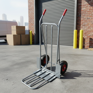 Carretilla de mano industrial de alta resistencia con doble manija, plataforma OEM, ruedas neumáticas de 10 pulgadas y rodamientos - Product Image 3