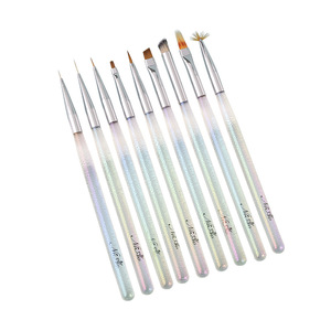 Ensemble de pinceaux pour nail art en poils synthétiques, pour dégradé, éventail, plat, liner, avec virole ondulée, pour la décoration au gel - Product Image 1