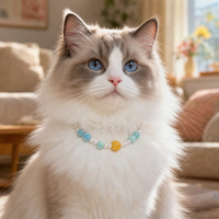 Collier pour animaux de compagnie en cuir classique de luxe durable, décoré de chalcédoine jaune naturelle à 100 % et de perles d'eau douce, pour chats et chiens