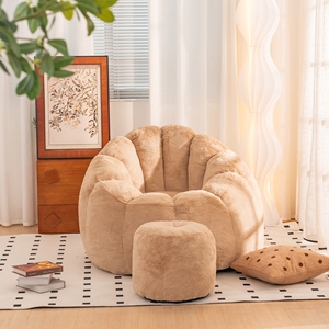 Fauteuil pouf en peluche avec repose-pieds, siège d'appoint moderne, chaise longue au sol pour salon et chambre à coucher - Product Image 1