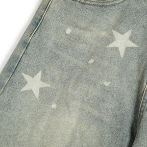 Short en jean imprimé étoile à cinq branches imprimé DTG personnalisé Jorts amples droits à jambe large blancs délavés pour hommes Taille d'été pour hommes - Product Image 4