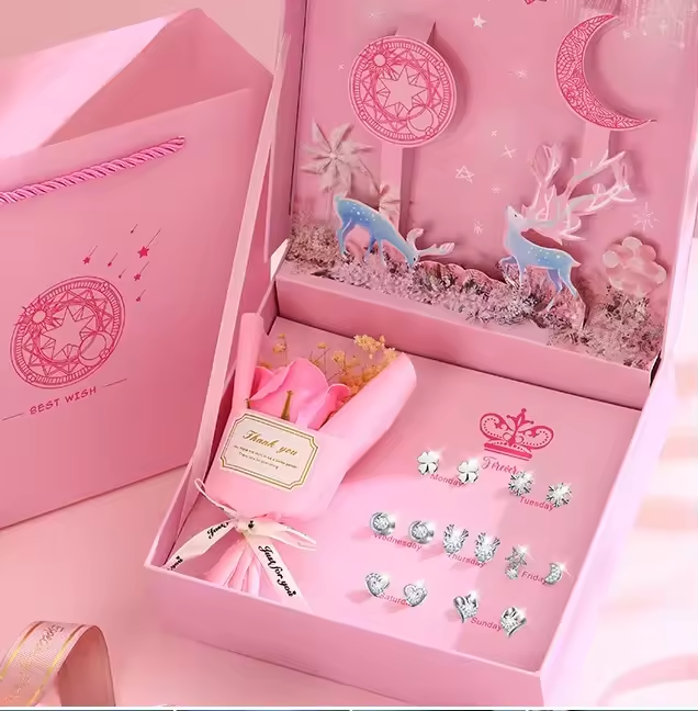 s925 weekly earrings+ i'm here for you pink gift box