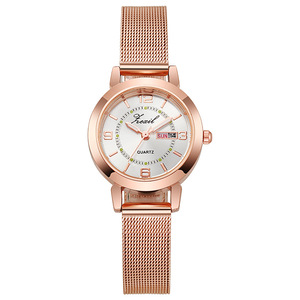 Nieuw binnen: Dameshorloge bestseller, Koreaanse stijl, minimalistisch, waterdicht, lichtgevend, dubbele datum, quartz horloge - Product Image 1
