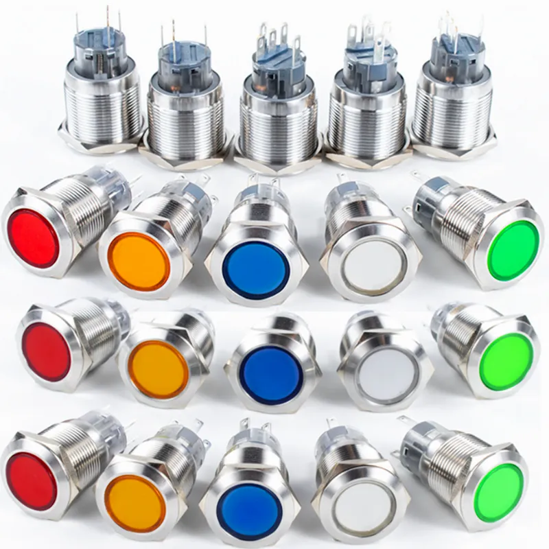 6/8/10/12/16/19/22 MM Switch PushButton Waterproof With Led Indicator Light Red,Yellow,Blue,Green,White,Black,Silver Push Button