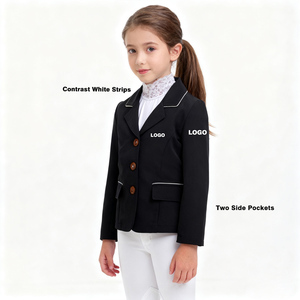 Chaqueta de Competición Ecuestre para Niños, Elástica en Cuatro Direcciones, con Franjas Blancas en Contraste, Ropa de Equitación, Chaqueta para Exhibición Ecuestre Infantil - Product Image 1