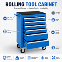 Coffre à outils industriel durable à 7 tiroirs, en acier bleu, mobile, sur roulettes, avec tiroirs verrouillables pour la réparation automobile