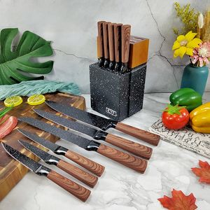 Juego de Cuchillos de Cocina Japoneses Personalizados al por Mayor de Acero Inoxidable con Alto Contenido de Carbono, Revestimiento Antiadherente y Bloque de Madera - Product Image 1