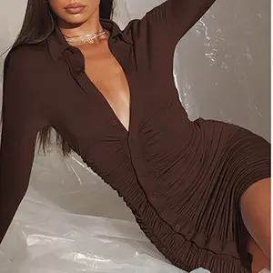 I più venduti abbigliamento donna nuovo temperamento sexy casual risvolto monopetto pieghe sottili corte con abiti aderenti natiche