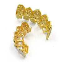 Rappeur haut et bas en laiton, bijoux de corps à la mode deux tons couleur plaquée Halloween Vampire crocs Zircon GRILLS