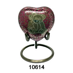 Brass Heart Keepsake Urn in Velvet <b>Box</b> with Gold Finishes Small Brass Metal Cremation Funeral Urn <b>for</b> Human <b>Ashes</b> - Product Image 6