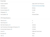 Processadores Intel Core para PC/Cliente/Tablet I5 2400 CPU com 4 Núcleos e 4 Threads Totais para Computador