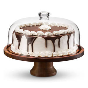 Acacia Wood <b>Cake</b> Display <b>Stand</b> <b>With</b> Acrylic <b>Lid</b> Dessert Holder - Product Image 1