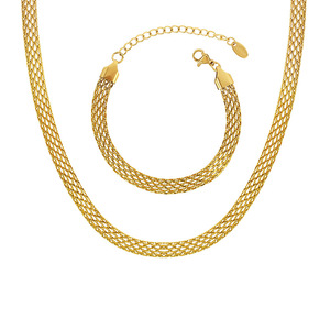 ชุดสร้อยคอและกำไลข้อมือสไตล์มินิมอลแบบยุโรปอเมริกัน ดีไซน์โปร่งลายตาข่ายเรขาคณิต ทำจากสแตนเลสสีทอง เหมาะสำหรับทั้งผู้หญิงและผู้ชาย - Product Image 5