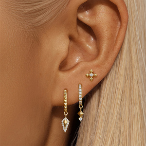 Boucles d'oreilles créoles tendance, lot de 3 pièces, plaqué or 18 carats, boucles d'oreilles créoles de luxe très vendues pour femmes, 925 - Product Image 5