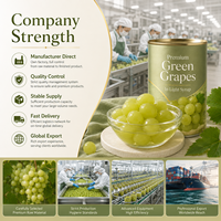 Verse verpakte geconserveerde groene druiven, hele vruchten in lichte siroop, aangepast etiket, eigen merk, fabriek, exporteur, leverancier
